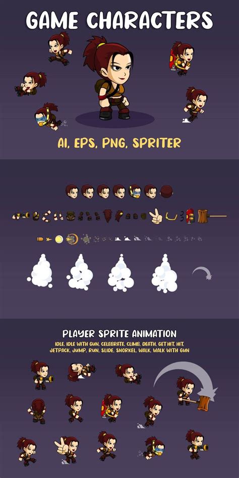 Female Main Character Sprites for Platformer - CraftPix.net | Sprite ...