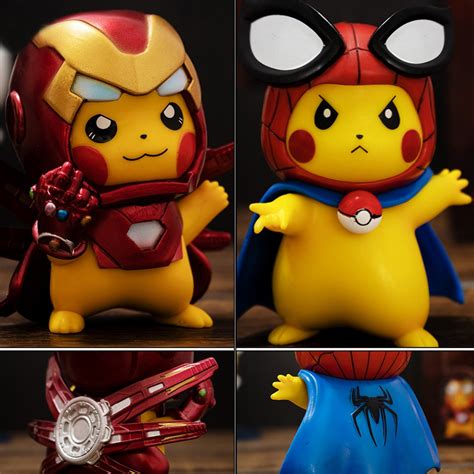 Figuras Pikachu Cosplay Vingadores Homem De Ferro Aranha Pok Mon