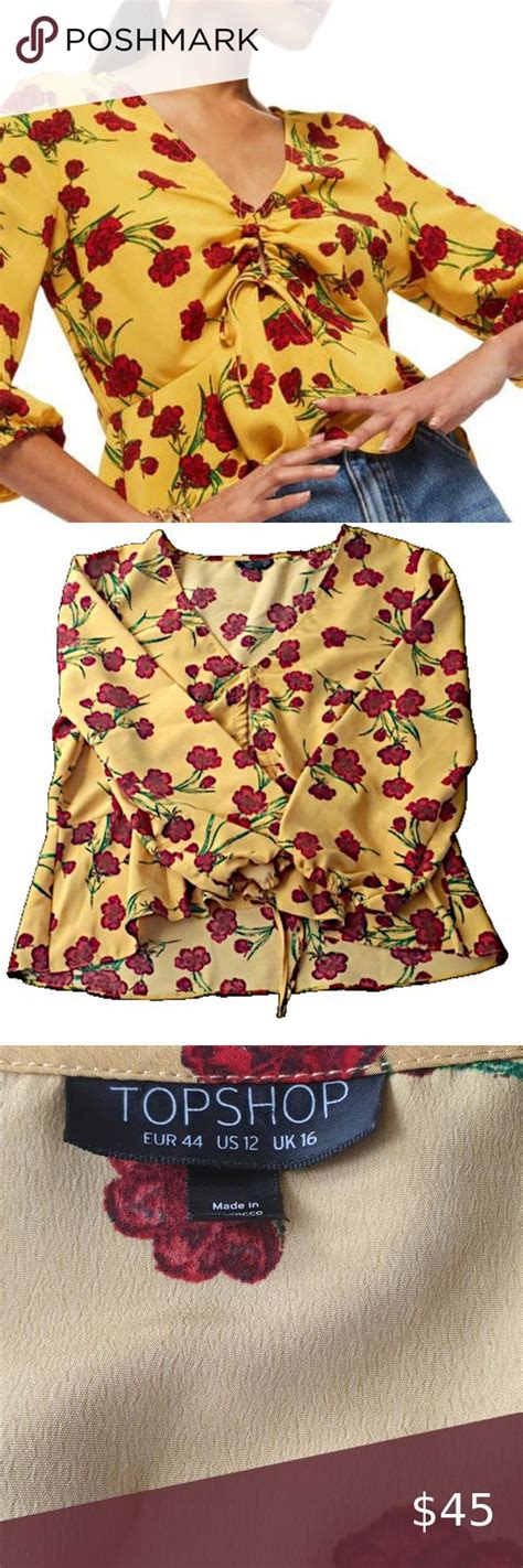 Topshop Betty Floral Print Keyhole Yellow Top Clothes Design Fashion