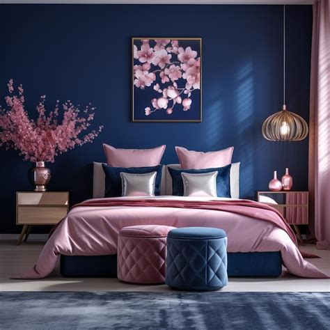 Premium AI Image | a brightly colored bedroom with a blue and pink ...