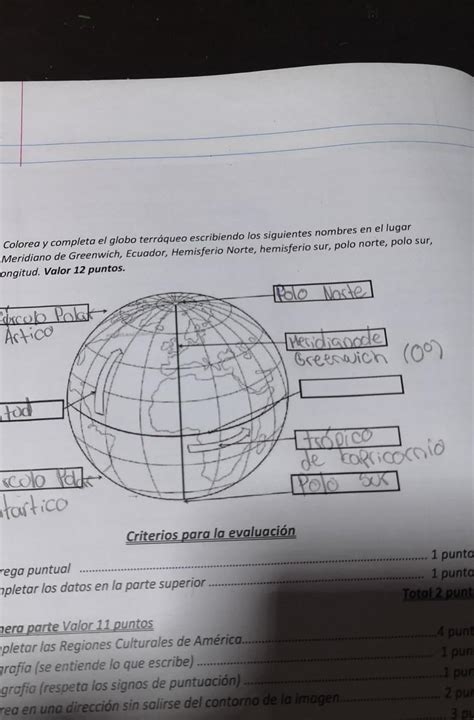 Completa El Globo Terráqueo Escribiendo Los Nombres En El Lugar Correctolatitudcírculo Polar