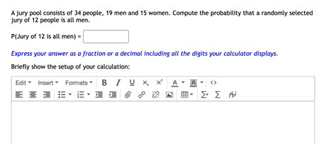 Solved A jury pool consists of 34 people, 19 men and 15 | Chegg.com