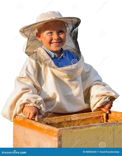 Imker Ein Junge Der Im Bienenhaus Arbeitet Stockfoto Bild Von