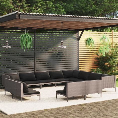 Dcenta 12 Piece Patio Set with Cushions Poly Rattan Dark Gray - Walmart.com