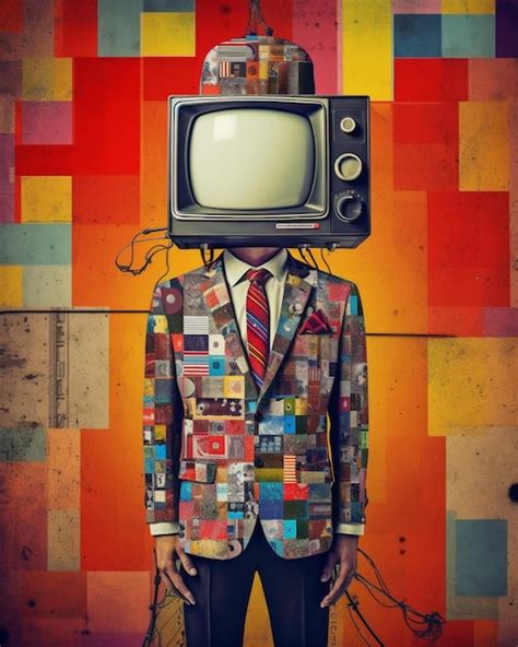 Premium AI Image | A painting of a man with a tv on his head