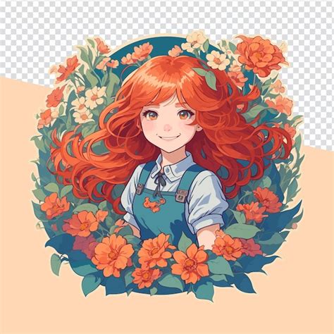 Premium Vector | Illustrated redhead girl in a floral fantasy stunning ...