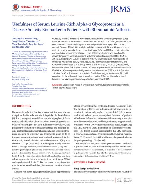 Pdf Usefulness Of Serum Leucine Rich Alpha 2 Glycoprotein As A