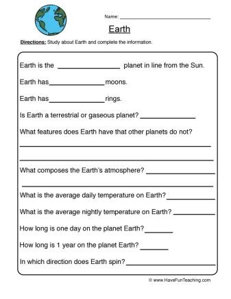 Earth Space Science Worksheets - Scienceworksheets.net