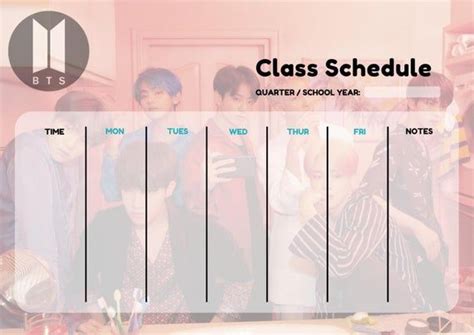 BTS Map Of The Soul PERSONA Version 2 Class Schedule 8 Pcs Planer