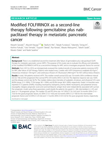 Pdf Modified Folfirinox As A Second Line Therapy Following Gemcitabine Plus Nab Paclitaxel