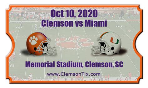 Clemson Tigers vs Miami (FL) Hurricanes Football Tickets | 10/10/20