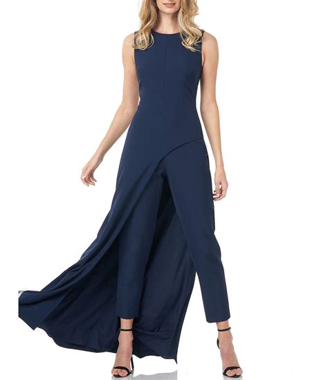 Kay Unger Sleeveless Asymmetrical Skirt Crew Neck Walk Thru Jumpsuit Gown Dillard S Jumpsuit