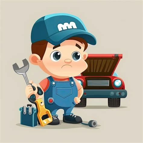 Premium Photo Mechanic Repairing Car Cartoon Character Holding A