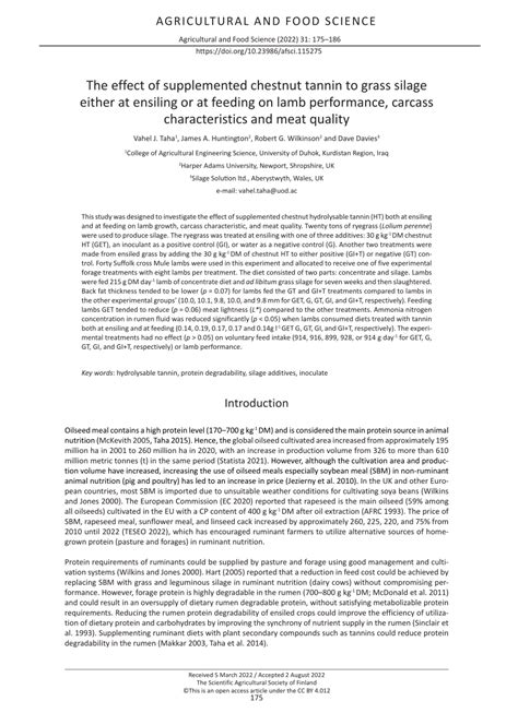 Pdf The Effect Of Supplemented Chestnut Tannin To Grass Silage Either