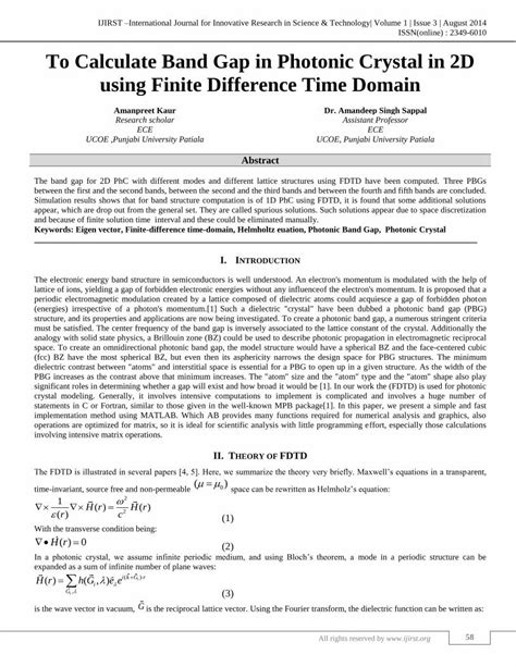 Pdf To Calculate Band Gap In Photonic Crystal In D Using To