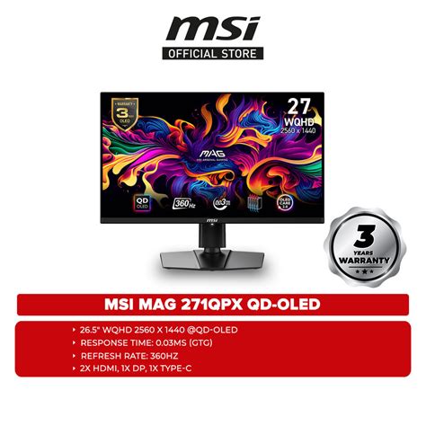 Msi Mag 271qpx Qd Oled 265 Wqhd 360hz Flat Gaming Monitor Shopee