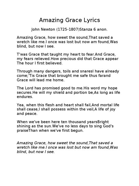 Amazing Grace Lyrics John Newton