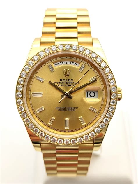 Rolex Day Date Ct Yellow Gold Baguette Diamond Dial Custom