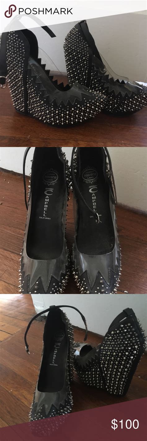 Jeffrey Campbell Black Leather Studded Wedge Heels Size Only Worn