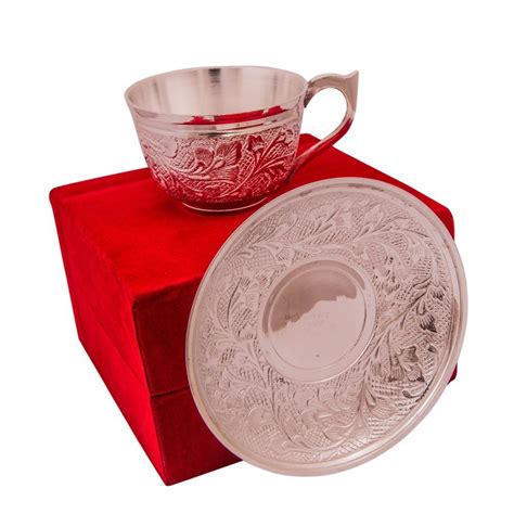 Silver Modern Brass Cup And Saucer Set For Home Size 127 X 953 X