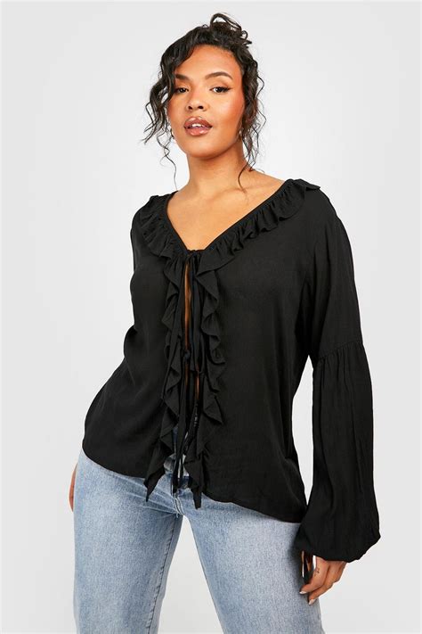 Plus Cotton Poplin Ruffle Smock Top Boohoo Usa