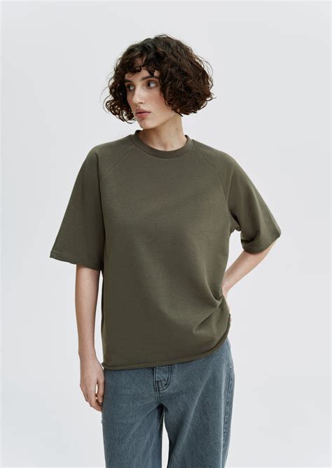 Khaki color unisex three-thread T-shirt