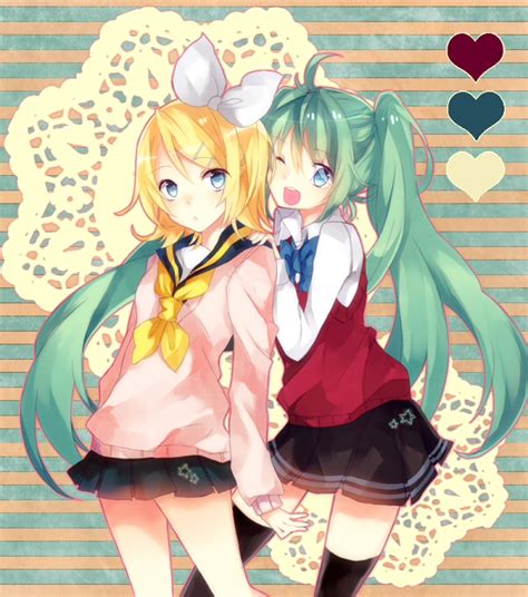 Hatsune Miku And Kagamine Rin Vocaloid Drawn By Takamy Danbooru