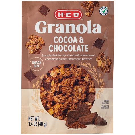 H E B Select Ingredients Granola Cocoa With Semisweet Chocolate Pieces Snack Size Shop Cereal