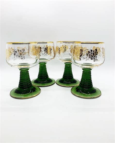 Vintage German Bockling Roemer Wine Glasses With Green Beehive Etsy