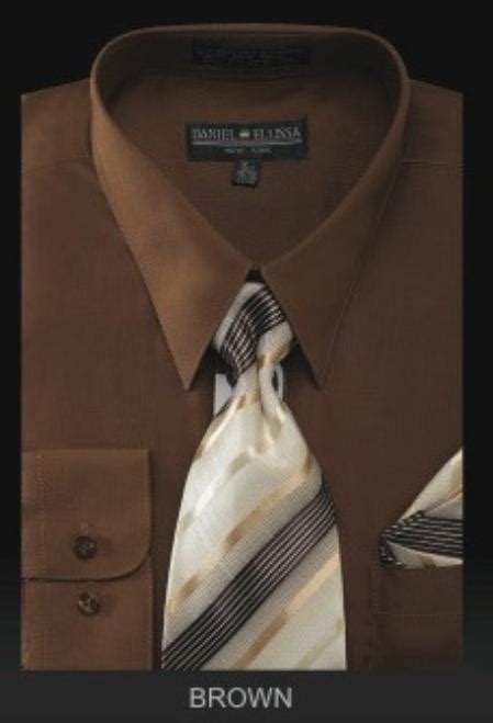 Chocolate Brown Dress Shirt Mens Premium Tie And Hanky