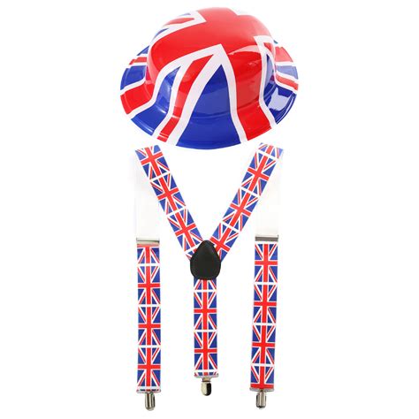 Union Jack Bowler Hat Suspenders I Love Fancy Dress