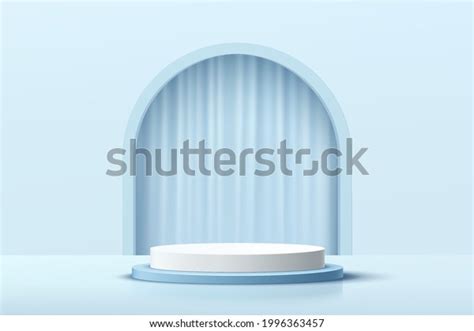 Modern White Blue Cylinder Pedestal Podium Stock Vector Royalty Free