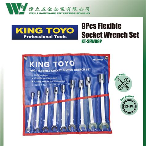 King Toyo KT SFW09P 9Pcs 8 19mm Flexible Socket Open Wrench Set