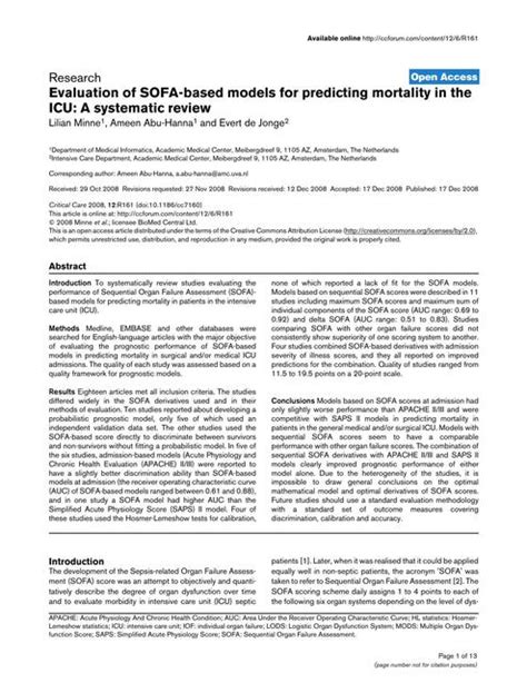 Evaluation Of SOFA Based Models For Predicting Mor V A UDocz