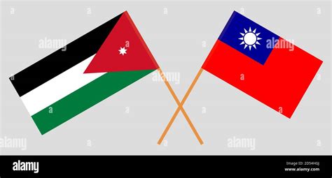 Crossed Flags Of Jordan And Taiwan Official Colors Correct Proportion Vector Illustration