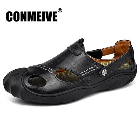 Summer Genuine Leather Men Sandals Fashion Non Slip Rubber Massage Beach Mens Sandals Man