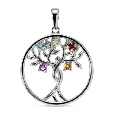 Pendentif Arbre De Vie En Or Blanc 375 Et Pierres Fines Ref 54322