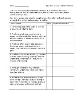 Beowulf Epic Hero Worksheet By Stabler S School Supplies TpT