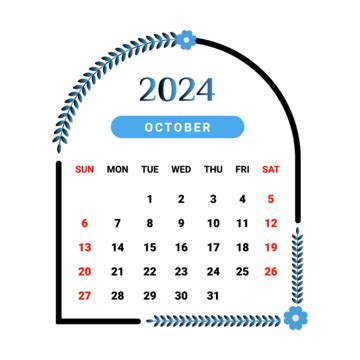 Calendário Do Mês De Outubro De 2024 Vetor PNG Calendário Calendário