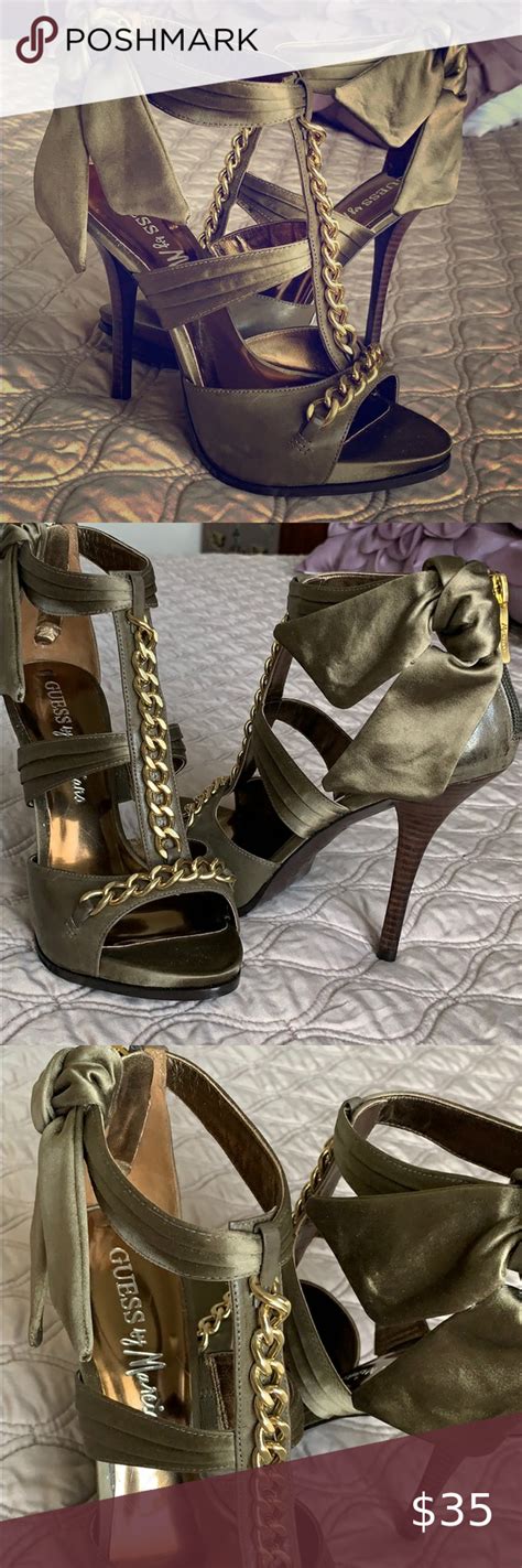 Green Heels Green Leather And Satin Heels With Gold Chain And Bow