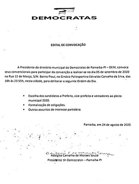 Partido Democratas lança edital para realizar convenção em Parnaíba