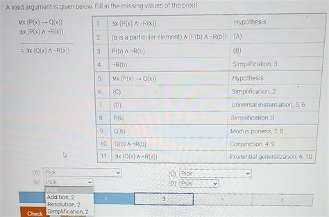 Solved A Valid Argument Is Given Below Fill In The Missing