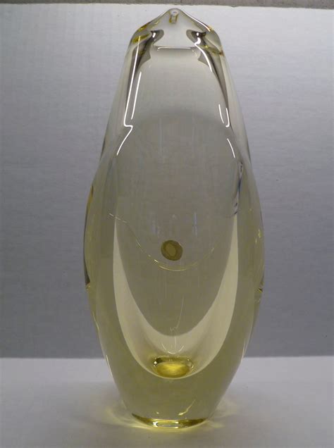 Bohemiam Miloslav Klinger Modern Citrine Yellow Mid Century Glass Vase