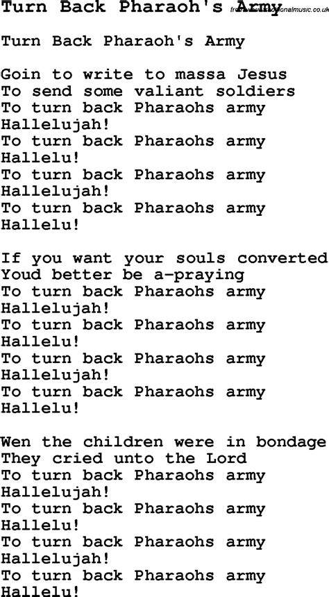 Negro Spiritual Slave Song Lyrics For Turn Back Pharaoh S Army