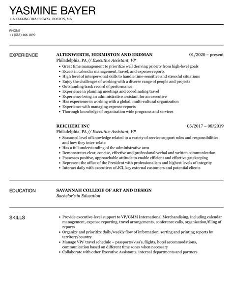 Executive Assistant Vp Resume Samples Velvet Jobs