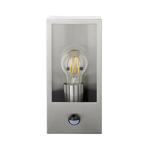 Saxby Breton Pir Motion Sensor Wall Lantern Brushed Stainless Steel And Clear Glass Ip44 Fruugo De