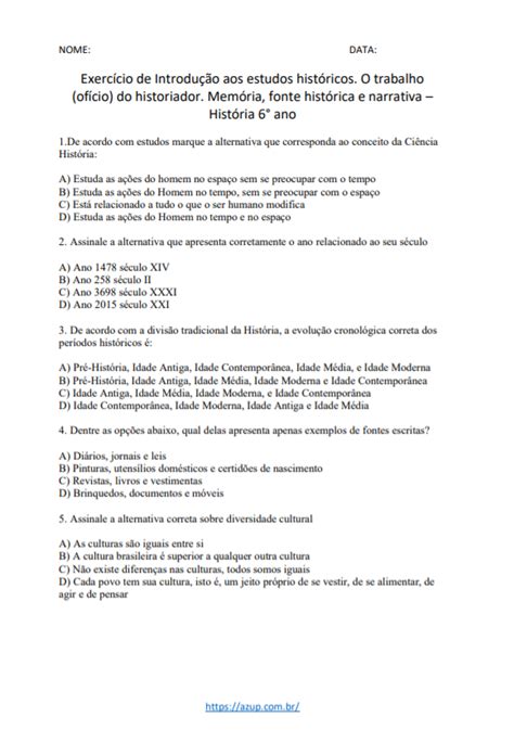 Exerc Cios De Hist Ria Ano Ensino Fundamental Ensino Fundamental