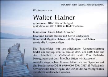 Traueranzeigen Von Walter Hafner Schwarzw Lder Bote Trauer