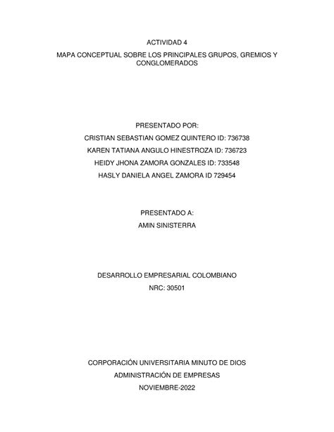 Mapa Conceptual Sobre Los Principales Grupos Gremios Y Conglomerados