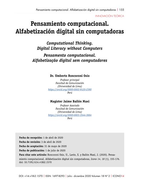 Pdf Pensamiento Computacional Alfabetizaci N Digital Sin Computadoras